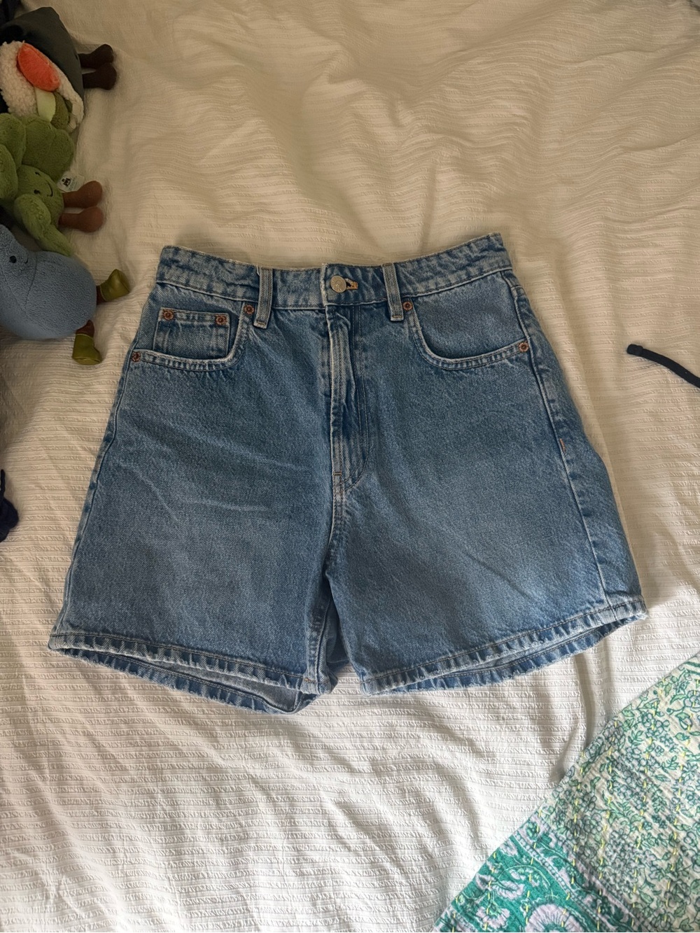 Zara Light Blue High-Rise Denim Shorts